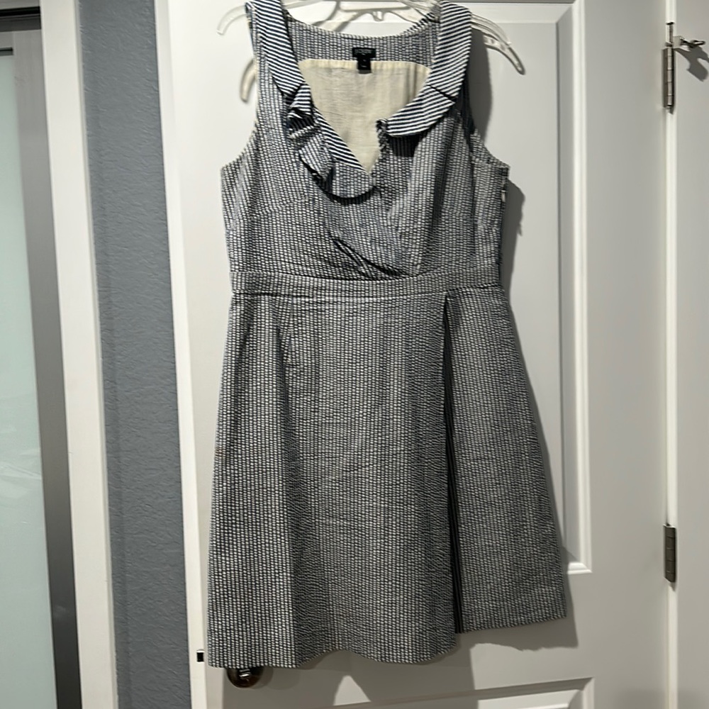 J. Crew Black and White Seersucker Sleeveless Fit-and-Flare Dress